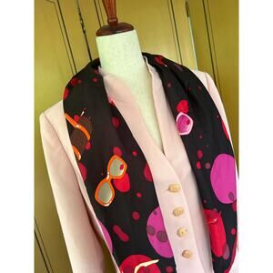 Vintage Charles Jourdan silk scarf with colourful shoes and lipstick prints